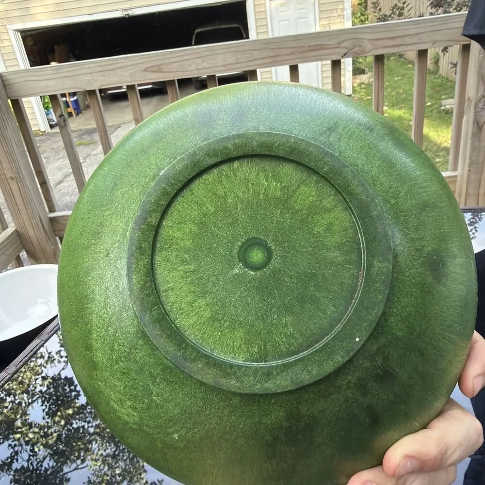 Green Hand Turned Wooden Bowl- Handmade- 9.5”